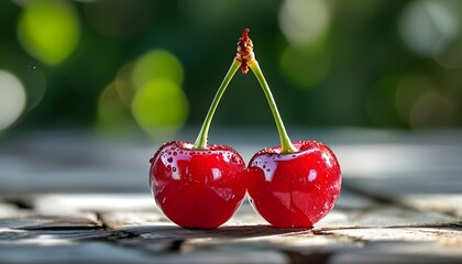 Ripe and Glistening Red Cherries Showcasing Natural Perfection in a Delightful Culinary Treat