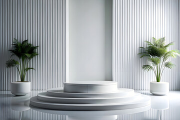 Wall Mural - Photo White Podium Stage Platform For Product Display Showcase 3D Rendering