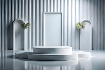 Wall Mural - Photo White Podium Stage Platform For Product Display Showcase 3D Rendering