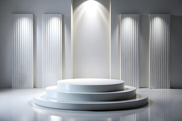 Wall Mural - Photo White Podium Stage Platform For Product Display Showcase 3D Rendering