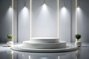 Wall Mural - Photo White Podium Stage Platform For Product Display Showcase 3D Rendering