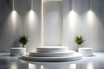 Wall Mural - Photo White Podium Stage Platform For Product Display Showcase 3D Rendering