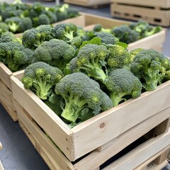 Canvas Print - A fresh broccoli (Brassica oleracea), with bright green florets ready for market sale