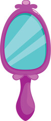 Wall Mural - Cartoon illustration of a cute pink hand mirror reflecting a light blue background