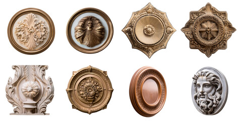 Wall Mural - Classical wall medallions and relief sculptures in various styles isolated on transparent background