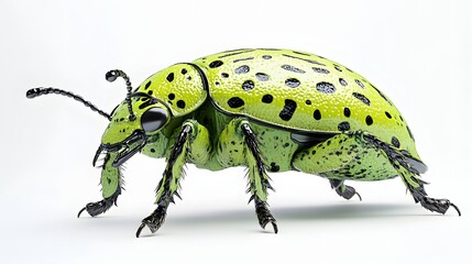 Wall Mural - 16. A detailed 3D render of a bright green beetle with a textured exoskeleton, isolated on a pristine white background