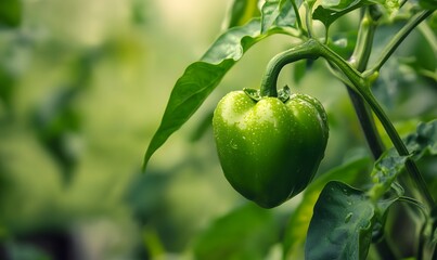 Wall Mural - Green Pepper Growing on a Branch, Generative AI 