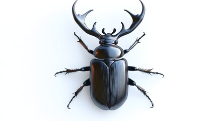 Wall Mural - 24. A detailed 3D render of a stag beetle with prominent antlers, isolated on a pristine white background