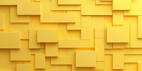 Poster - Bright yellow folded paper maze effect, abstract 3D rendering paper design