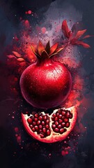 Wall Mural - Geometric, stylized pomegranate with a unique color scheme and artistic design.