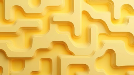 Canvas Print - Abstract maze folded paper design, yellow background 3D illustration.