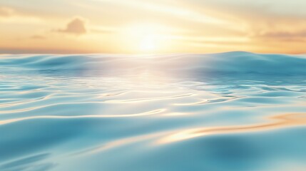 Canvas Print - Calm blue water with a blurry sunset sky in the background.