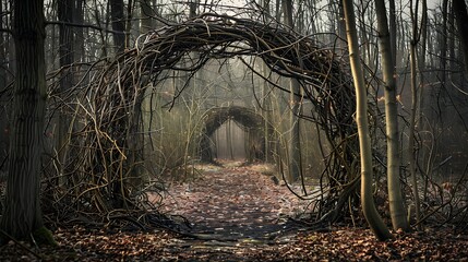 Wall Mural - Natural doorway formed by the forest stems