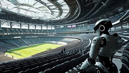 Canvas Print - Futuristic sports arena featuring augmented reality, AI performance analytics, and robotic referees, exemplifying the cutting edge of sports and entertainment