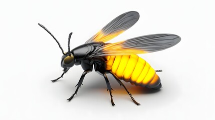 Wall Mural - 11. A lifelike 3D render of a firefly with a glowing abdomen, isolated on a pristine white background