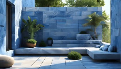 Wall Mural - Sleek Blue Stone Pattern for Contemporary Design Aesthetics