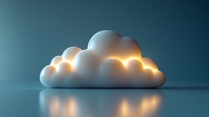 glowing white cloud icon symbolizes online data and digital storage, representing modern technology and cloud computing with a clean, futuristic aesthetic