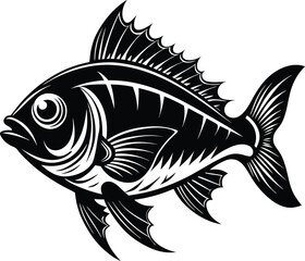 Wall Mural - black fish vector illustration silhouette, Print