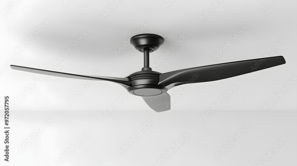 134. A detailed 3D render of a modern ceiling fan with sleek blades ...