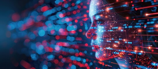 Wall Mural - digital portrait of a woman with red and blue lights