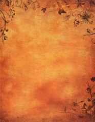 Canvas Print - Vintage orange textured background with subtle floral border in the corners
