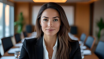 Wall Mural - Confident business woman leading a productive meeting in a modern conference room