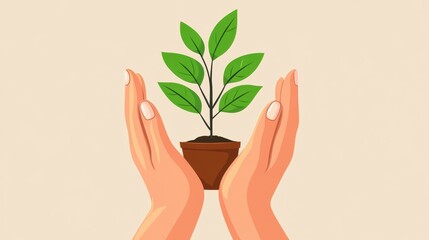 Two hands holding a small plant in the pot, AI