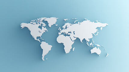 Poster - 3D world map rendered on a soft blue gradient background. The sleek design highlights global connectivity and simplicity, perfect for modern and clean visuals