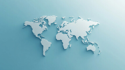 Poster - 3D world map rendered on a soft blue gradient background. The sleek design highlights global connectivity and simplicity, perfect for modern and clean visuals