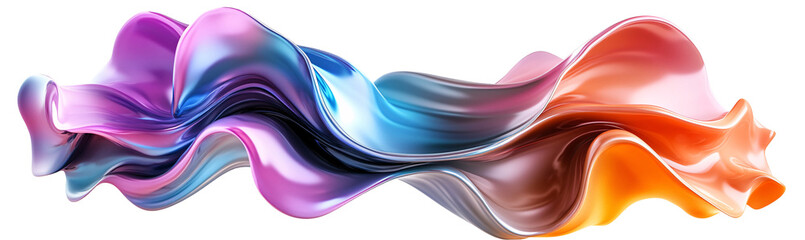 3D rendered abstract neon waves with a fluid dynamic and glowing edges created with AI, Multicolored Flowing Iridescent Wave Shape in transparent background, 