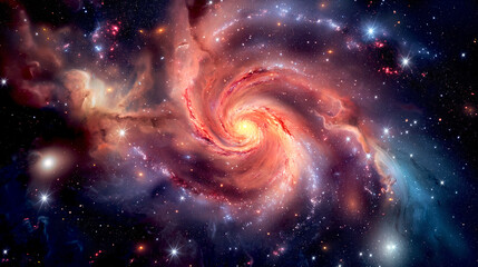 Wall Mural - Cosmos, space and spiral universe galaxy on darkbackground with light, pattern and color glow solar system. Galaxy, infinity and planets in milky way