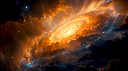 Wall Mural - Cosmos, space and spiral universe galaxy on darkbackground with light, pattern and color glow solar system. Galaxy, infinity and planets in milky way