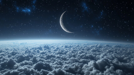 Wall Mural - serene night sky with a bright full moon glowing above thick clouds, casting a peaceful light over t