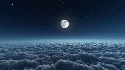 Wall Mural - serene night sky with a bright full moon glowing above thick clouds, casting a peaceful light over t