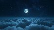 © Your Hand Please - serene night sky with a bright full moon glowing above thick clouds, casting a peaceful light over the landscape. The calm atmosphere evokes feelings of tranquility, mystery, and celestial wonder