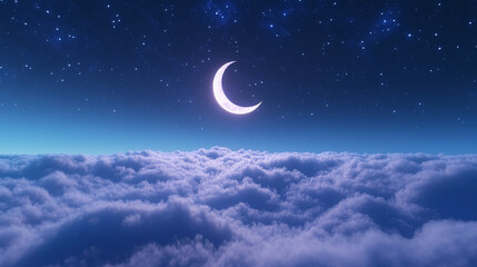 Wall Mural - serene night sky with a bright full moon glowing above thick clouds, casting a peaceful light over t