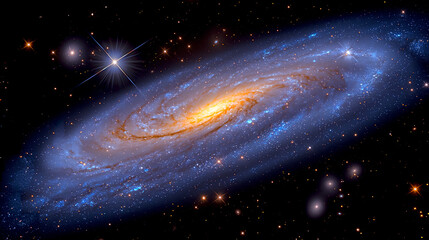 Cosmos, space and spiral universe galaxy on darkbackground with light, pattern and color glow solar system. Galaxy, infinity and planets in milky way with nebula shine, dark sky and stars 
