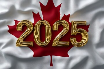 Canada 2025, Happy new year card template, Flag background