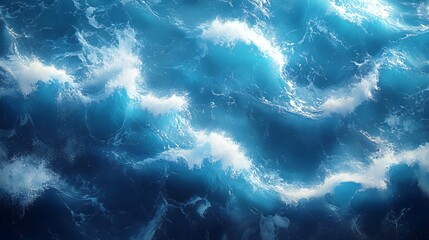 Canvas Print - Aerial view of blue ocean water with white foamy waves.