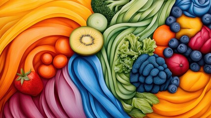 Poster - A painting of a colorful assortment of fruits and vegetables, AI