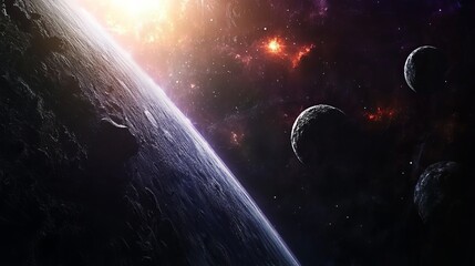 Wall Mural - A stunning, realistic 4K view of space, showcasing the detailed beauty of distant stars, planets, and galaxies in breathtaking clarity.