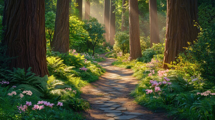 Wall Mural - Sunlit Forest Path.