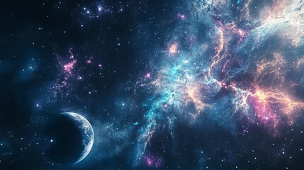 Wall Mural - A captivating space background featuring a collage of stars, galaxies, and nebulae, highlighting the vastness of the universe and the wonders of space science.