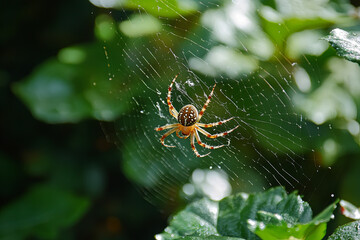 spider spinning a web in the corner of a garden
