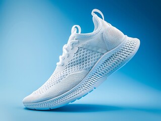 Wall Mural - pair of white sneakers isolated on blue background. 3d rendering