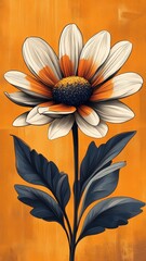 Sticker - A stylized daisy illustration, with unique shapes and bold colors, offering a modern and visually striking perspective.