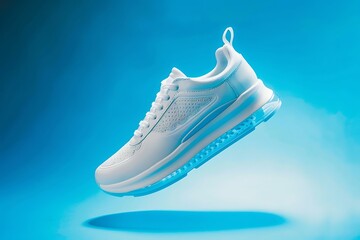 Wall Mural - pair of white sneakers isolated on blue background. 3d rendering