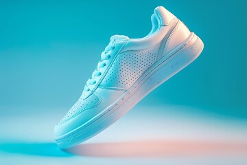 Wall Mural - pair of white sneakers isolated on blue background. 3d rendering
