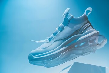 Wall Mural - pair of white sneakers isolated on blue background. 3d rendering