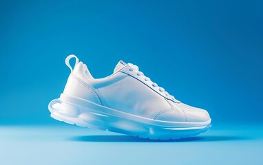Wall Mural - pair of white sneakers isolated on blue background. 3d rendering
